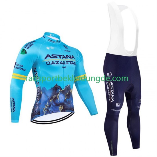 Astana Qazaqstan 2024 Team Herren Radtrikot Langarm + Trägerhose Lange