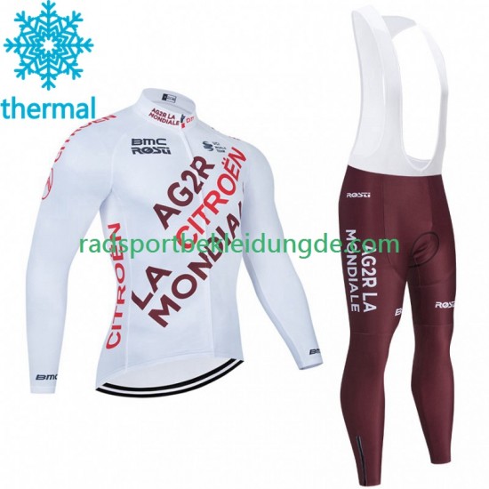 Ag2R La Mondiale 2023 Herren Radtrikot Langarm + Trägerhose Lange (Winter Thermal Fleece)
