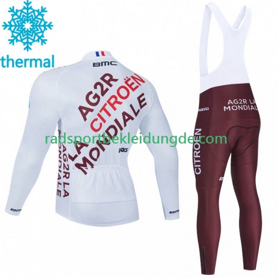 Ag2R La Mondiale 2023 Herren Radtrikot Langarm + Trägerhose Lange (Winter Thermal Fleece)