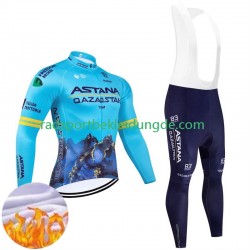Astana Qazaqstan 2024 Team Herren Radtrikot Langarm + Trägerhose Lange (Winter Thermal Fleece)