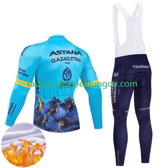 Astana Qazaqstan 2024 Team Herren Radtrikot Langarm + Trägerhose Lange (Winter Thermal Fleece)