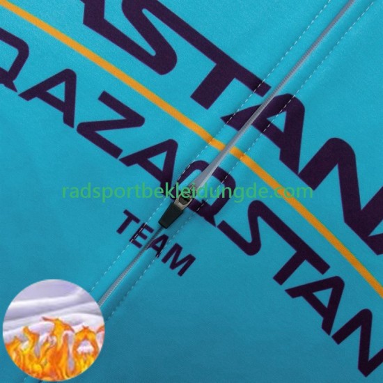 Astana Qazaqstan 2024 Team Herren Radtrikot Langarm + Trägerhose Lange (Winter Thermal Fleece)