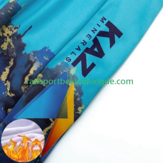Astana Qazaqstan 2024 Team Herren Radtrikot Langarm + Trägerhose Lange (Winter Thermal Fleece)