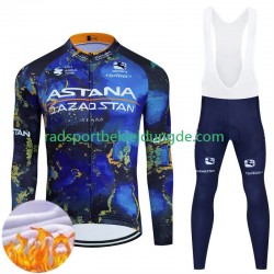 Astana Qazaqstan 2024 Herren Radtrikot Langarm + Trägerhose Lange (Winter Thermal Fleece)