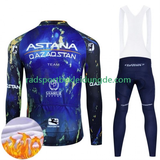 Astana Qazaqstan 2024 Herren Radtrikot Langarm + Trägerhose Lange (Winter Thermal Fleece)