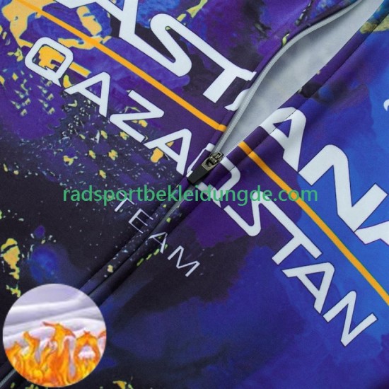 Astana Qazaqstan 2024 Herren Radtrikot Langarm + Trägerhose Lange (Winter Thermal Fleece)