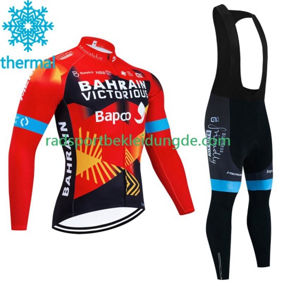Bahrain Victorious 2023 Herren Radtrikot Langarm + Trägerhose Lange (Winter Thermal Fleece)