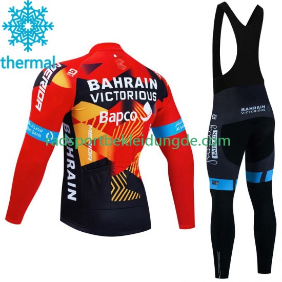 Bahrain Victorious 2023 Herren Radtrikot Langarm + Trägerhose Lange (Winter Thermal Fleece)