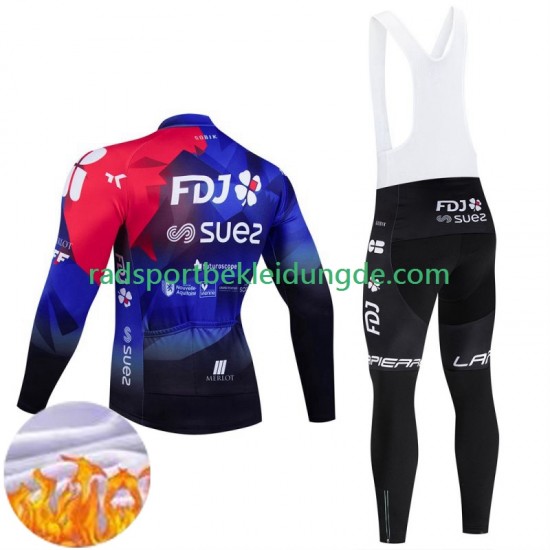 Fdj Suez 2024 Herren Radtrikot Langarm + Trägerhose Lange (Winter Thermal Fleece)