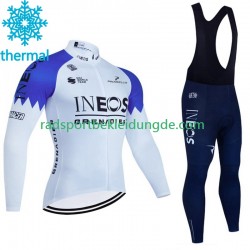 Ineos Grenadier 2023 Blanc Herren Radtrikot Langarm + Trägerhose Lange (Winter Thermal Fleece)