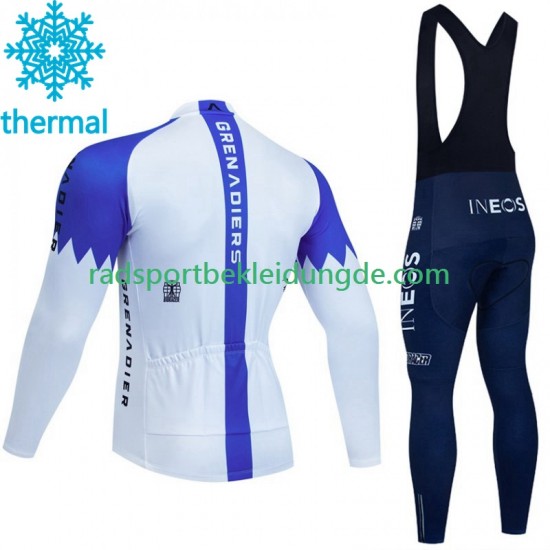 Ineos Grenadier 2023 Blanc Herren Radtrikot Langarm + Trägerhose Lange (Winter Thermal Fleece)