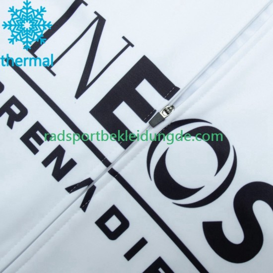 Ineos Grenadier 2023 Blanc Herren Radtrikot Langarm + Trägerhose Lange (Winter Thermal Fleece)