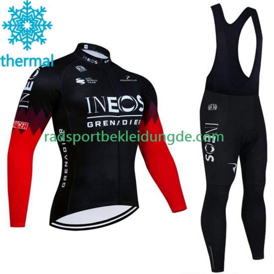 Ineos Grenadier 2023 Noir Herren Radtrikot Langarm + Trägerhose Lange (Winter Thermal Fleece)