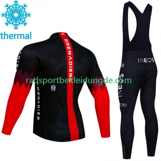 Ineos Grenadier 2023 Noir Herren Radtrikot Langarm + Trägerhose Lange (Winter Thermal Fleece)