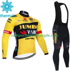 Jumbo Visma 2023 Herren Radtrikot Langarm + Trägerhose Lange (Winter Thermal Fleece)
