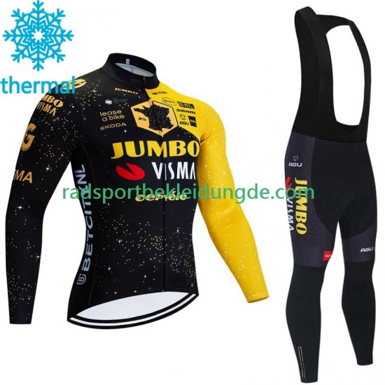 Jumbo Visma Tdf Velodrome 2023 Herren Radtrikot Langarm + Trägerhose Lange (Winter Thermal Fleece)