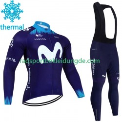 Movistar 2023 Herren Radtrikot Langarm + Trägerhose Lange (Winter Thermal Fleece)