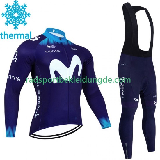Movistar 2023 Herren Radtrikot Langarm + Trägerhose Lange (Winter Thermal Fleece)