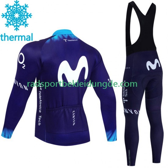 Movistar 2023 Herren Radtrikot Langarm + Trägerhose Lange (Winter Thermal Fleece)