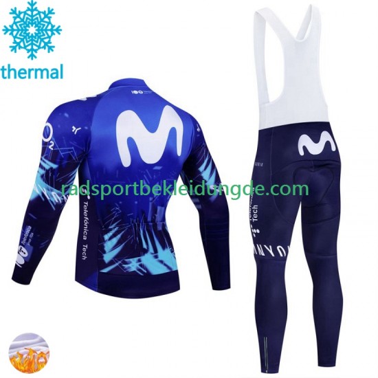 Movistar 2024 Herren Radtrikot Langarm + Trägerhose Lange (Winter Thermal Fleece)