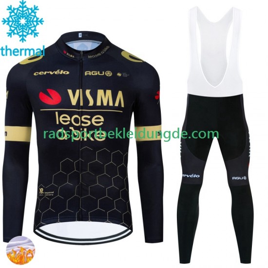Visma Lease A Bike 2024 Herren Radtrikot Langarm + Trägerhose Lange (Winter Thermal Fleece) N001