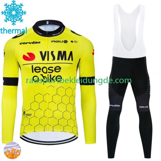Visma Lease A Bike 2024 Herren Radtrikot Langarm + Trägerhose Lange (Winter Thermal Fleece)