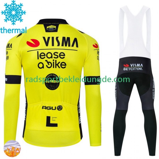 Visma Lease A Bike 2024 Herren Radtrikot Langarm + Trägerhose Lange (Winter Thermal Fleece)