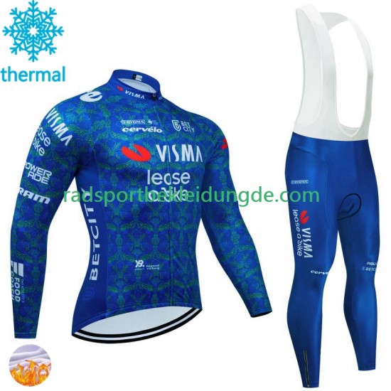 Visma Lease A Bike Tdf 2024 Blanc Herren Radtrikot Langarm + Trägerhose Lange (Winter Thermal Fleece)