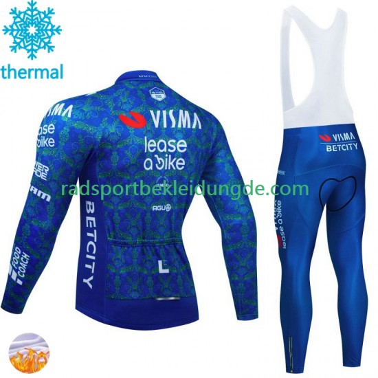 Visma Lease A Bike Tdf 2024 Blanc Herren Radtrikot Langarm + Trägerhose Lange (Winter Thermal Fleece)