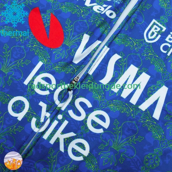 Visma Lease A Bike Tdf 2024 Blanc Herren Radtrikot Langarm + Trägerhose Lange (Winter Thermal Fleece)