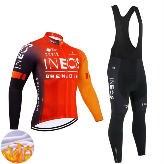 Ineos Grenadiers 2025 Herren Radtrikot Langarm + Trägerhose Lange (Winter Thermal Fleece)