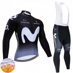 Movistar Team 2025 Herren Radtrikot Langarm + Trägerhose Lange (Winter Thermal Fleece)