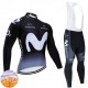 Movistar Team 2025 Herren Radtrikot Langarm + Trägerhose Lange (Winter Thermal Fleece)