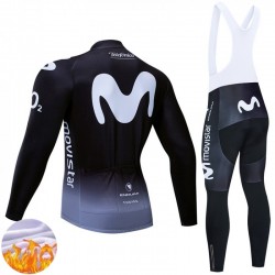 Movistar Team 2025 Herren Radtrikot Langarm + Trägerhose Lange (Winter Thermal Fleece)