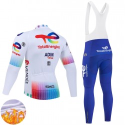 Team TotalEnergies 2025 Herren Radtrikot Langarm + Trägerhose Lange (Winter Thermal Fleece)