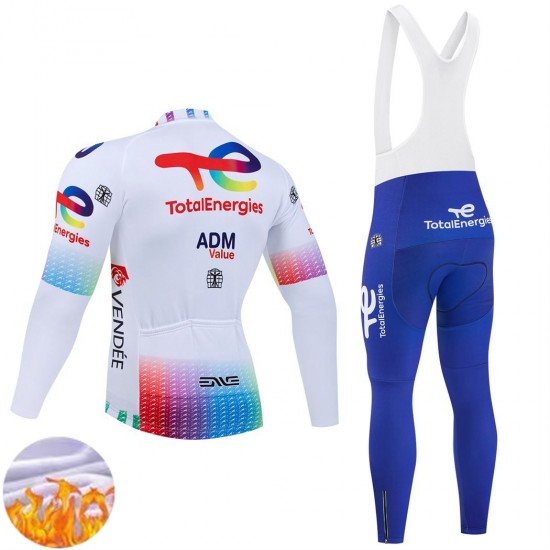 Team TotalEnergies 2025 Herren Radtrikot Langarm + Trägerhose Lange (Winter Thermal Fleece)
