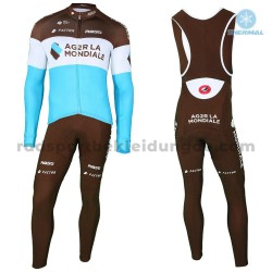 Radtrikot Langarm + Trägerhose Lange 2018 AG2R La Mondiale Winter Thermal Fleece M002