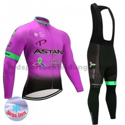 Radtrikot Langarm + Trägerhose Lange 2017 Astana Pro Team Winter Thermal Fleece M003