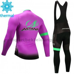 Radtrikot Langarm + Trägerhose Lange 2017 Astana Pro Team Winter Thermal Fleece M003