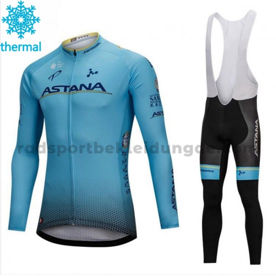 Radtrikot Langarm + Trägerhose Lange 2018 Astana Pro Team Winter Thermal Fleece M001