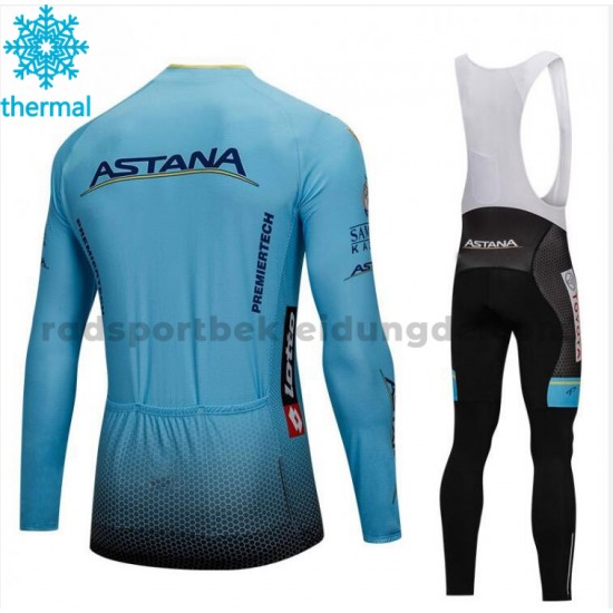 Radtrikot Langarm + Trägerhose Lange 2018 Astana Pro Team Winter Thermal Fleece M001