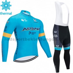 Radtrikot Langarm + Trägerhose Lange 2020 Astana Pro Team Winter Thermal Fleece M001