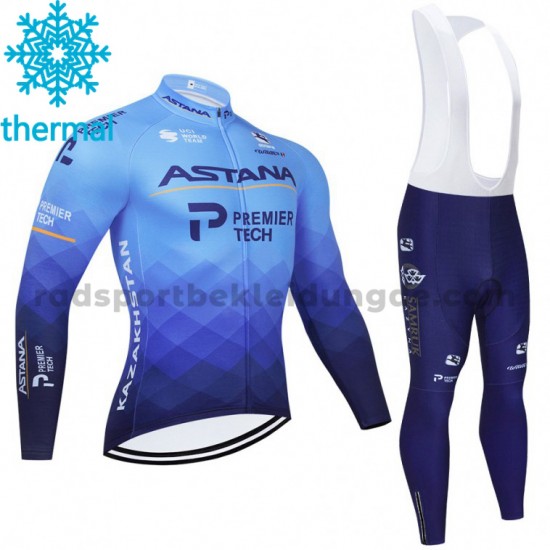 Radtrikot Langarm + Trägerhose Lange 2021 Astana–Premier Tech Winter Thermal Fleece M001