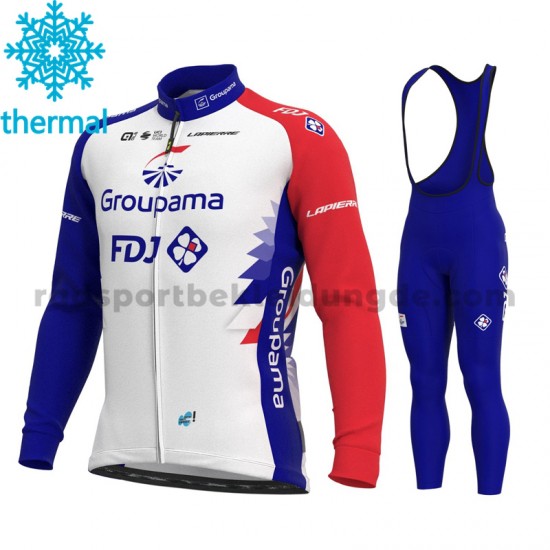 Radtrikot Langarm + Trägerhose Lange 2021 Groupama-FDJ Winter Thermal Fleece M001