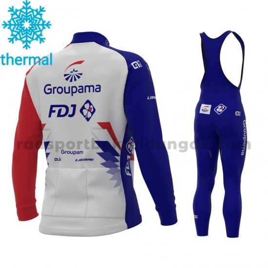 Radtrikot Langarm + Trägerhose Lange 2021 Groupama-FDJ Winter Thermal Fleece M001