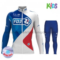 Radtrikot Langarm + Radhose Lange 2017 FDJ Kinder Winter Thermal Fleece M001