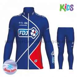 Radtrikot Langarm + Radhose Lange 2017 FDJ Kinder Winter Thermal Fleece M002