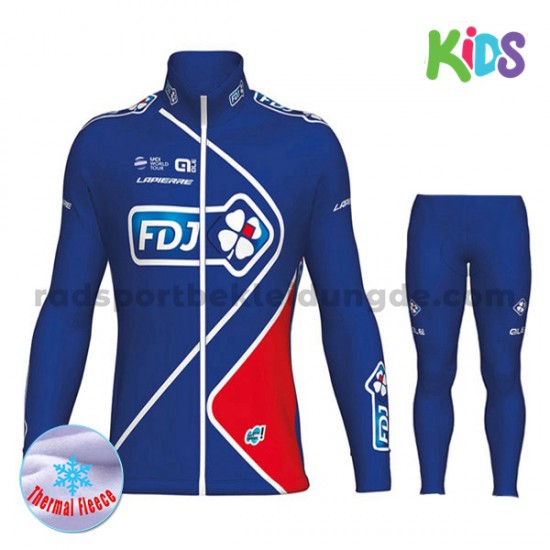 Radtrikot Langarm + Radhose Lange 2017 FDJ Kinder Winter Thermal Fleece M002