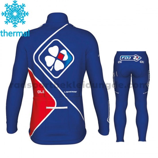 Radtrikot Langarm + Radhose Lange 2017 FDJ Kinder Winter Thermal Fleece M002