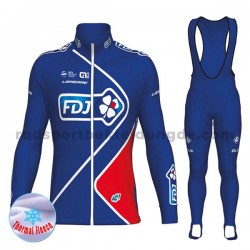 Radtrikot Langarm + Trägerhose Lange 2017 FDJ Winter Thermal Fleece M002